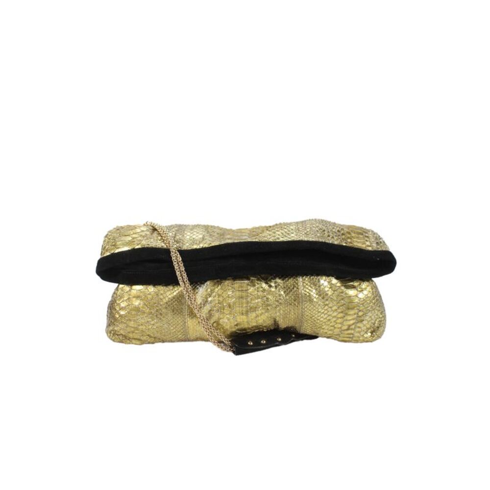 Thakoon Womens Python Joplin Chain Strap Flap Shoulder Handbag Gold